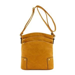 TRIPLE Zip Pocket Large Crossbody Bag - Mustard